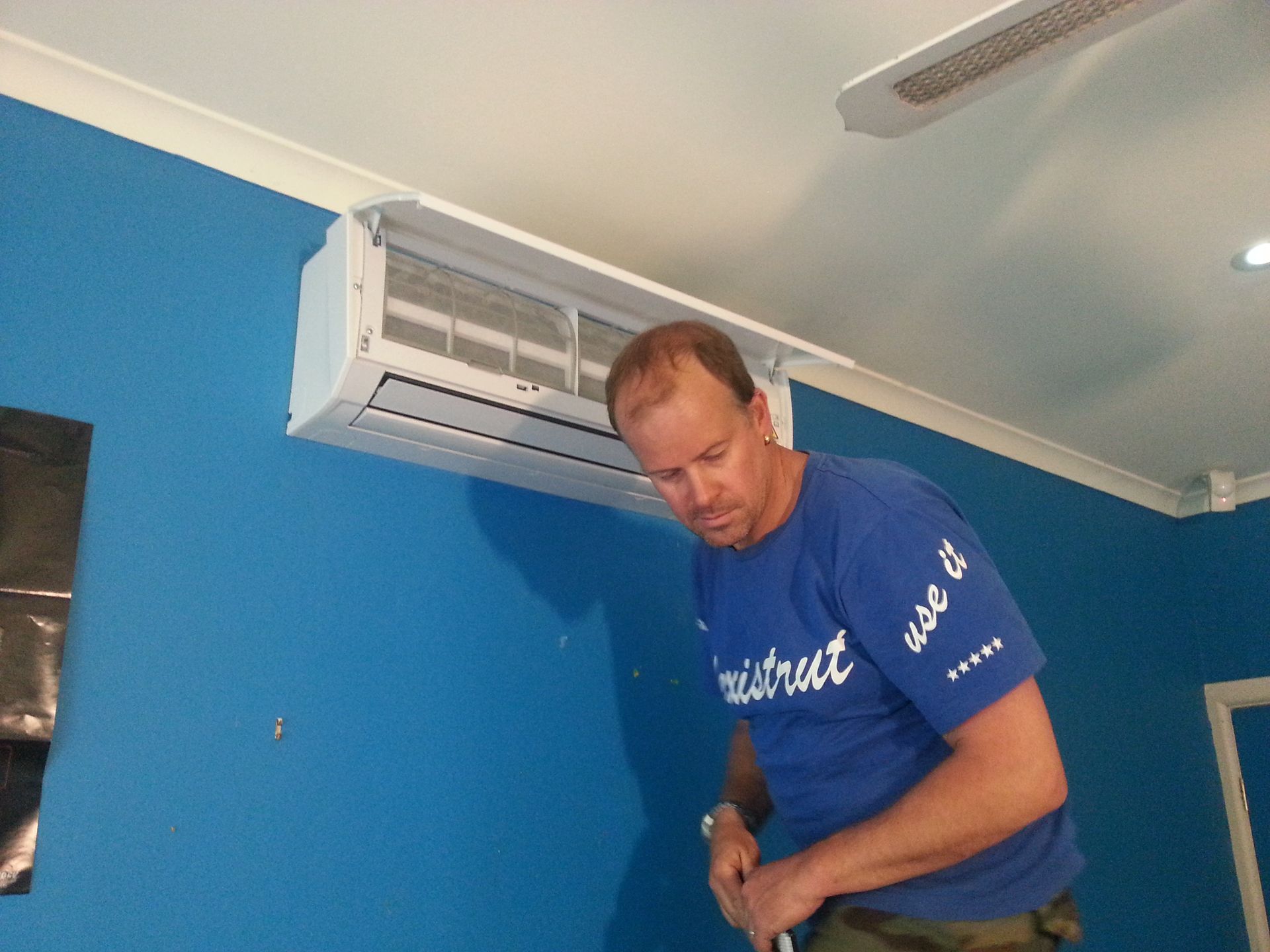 Split-system unit mounted on a wall